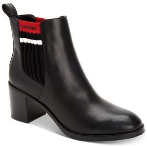 Calvin Klein Black Leather Women's Perron Booties Chunky Heel Sz 8